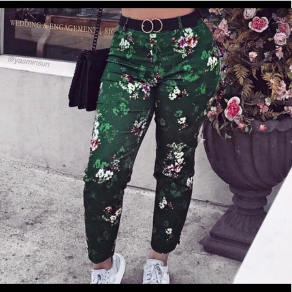 H&M Green Floral Tailored Trousers